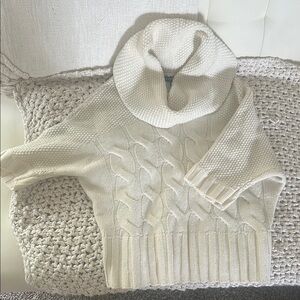 Express Cream Chunky Cable Knit Turtleneck Sweater